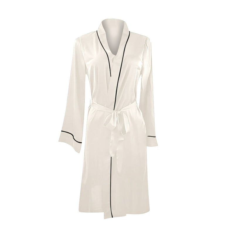 Women's Satin Robe Soft Comfy Silk Knee Length Bathrobe Bridesmaid Wedding  Robes Long Sleeve Sleepwear Nightgown