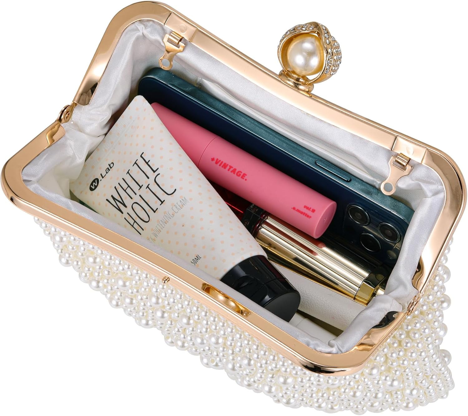 YooGuoGuo Pearl Clutch Purses for Women Evening Handbag Wedding Bridal Crossbody Bag for Party