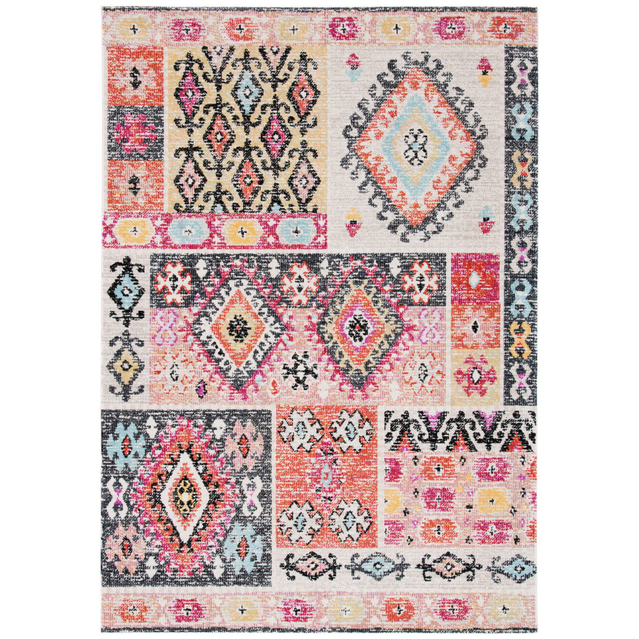 thumbnail image 4 of SAFAVIEH Montage Tendrils Abstract Indoor/Outdoor Area Rug, Aqua/Fuchsia, 6'7" x 6'7" Round, 4 of 10