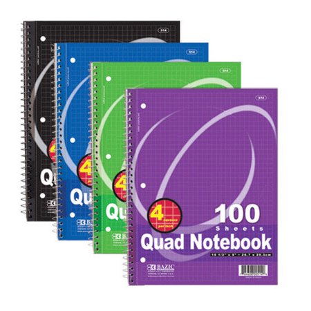 Qualed Ruled Notebook Quad-ruled 4-1 Inch Spiral Notebook - 100 Ct. (Pack of 3) | Walmart Canada