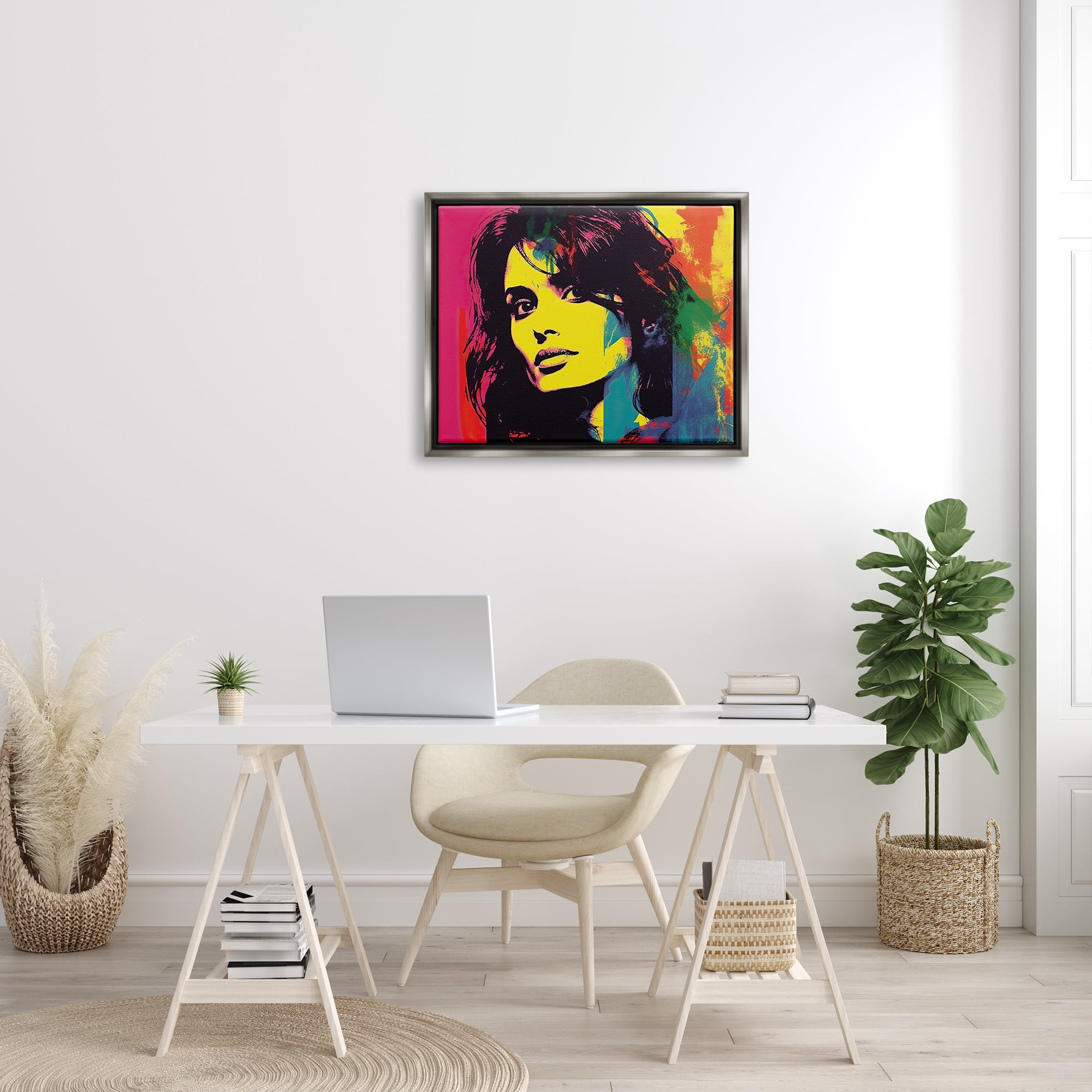 Stupell Industries Penelope Cruz Portrait Abstract Painting Gray Floater Framed Art Print Wall Art, 31 x 25