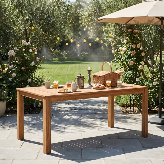 Rectangular Wooden Dining Table, 67 Inch L Outdoor Patio Table for Backyard Garden, Natural