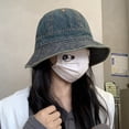 thumbnail image 3 of SikaFu Retro -Old Denim Fisherman Hat Female Summer Thin Sunscreen Basin Wild Covered Face Bucket Hat Shows Small Face, 3 of 7