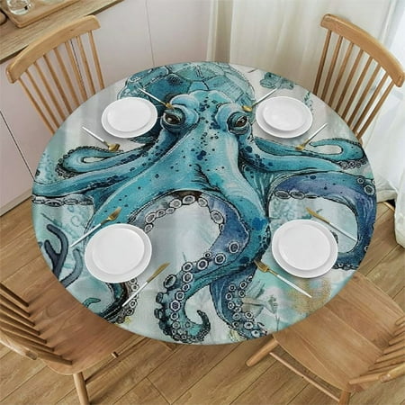 

Palnkart Octopus Turtle Sea Turtle Round Table Cover Stain Resistant Washable Indoor Outdoor Tablecloth Kitchen Dining Wedding Parties Picnic Farmhouse 100% Polyester Fiber 38-42