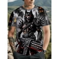 thumbnail image 2 of Men'S Gothic Viking T-Shirt Designed with a Full-Body Flame Armor Motif, Showcasing Prints of a Wolf Head And Wolf Pc. It Has a Round Neckline And Short Sleeves, Is Machine Washable, Plus Size, 2 of 6