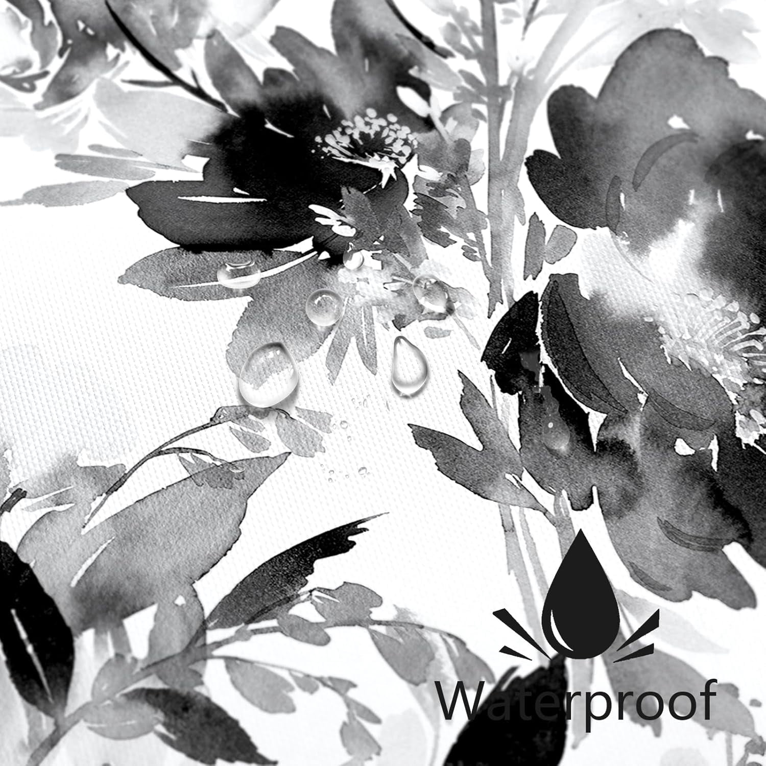 Black and White Shower Curtain, Watercolor Black Floral Shower Curtain for Bathroom, Modern Abstract Flower Decorative Fabric Shower Curtain Set with Hooks 72x72