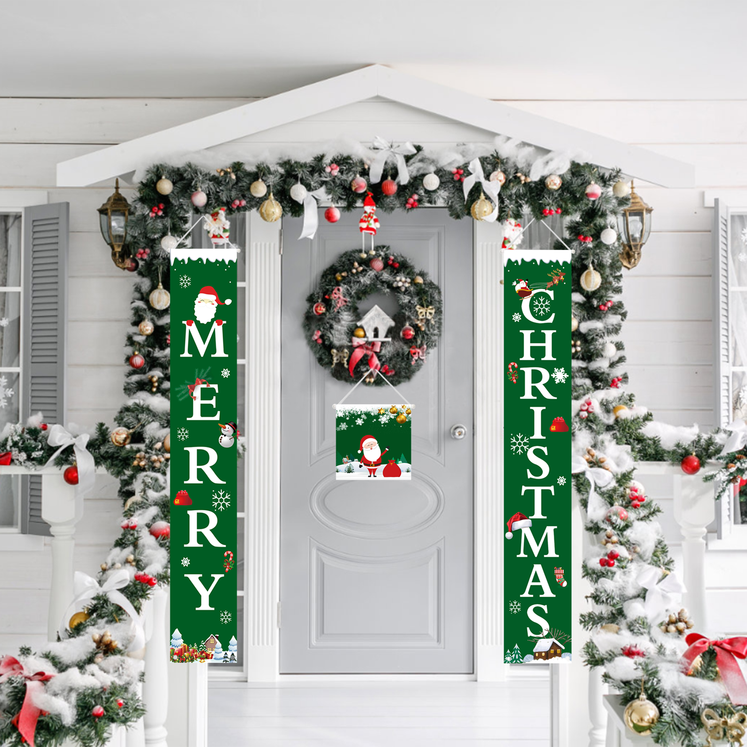 Merry Christmas Porch Sign 3 Pcs Xmas Decorations Banner Front Door 