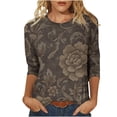 thumbnail image 2 of Uootdi Womens Tops Boho Botanical Print 3/4 Sleeve Top Soft Stretchy Blouse Casual Daily Top Elegant Blouse Gift, 2 of 5