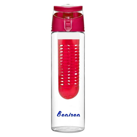 Bonison 24 OZ Tritan Fruit Infuser Water Bottle, Leak Proof Folded Handle Bottle for Fruity Water, Juice, Iced Tea, Lemonade, Soda and More. BPA Free.