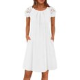 thumbnail image 2 of Robes d'Été pour Femmes 2025 Zeophrasy Robe Décontractée Unie Col Rond Dentelle Manches Courtes Liquidation Moins de 5, 2 of 8