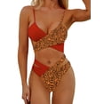 thumbnail image 2 of Qiylii Women Adjustable Spaghetti Strap Cross Tie Up Bra + Hollow Out Thong Color Block Bikini Set Swimsuit Bathing Suits, 2 of 6