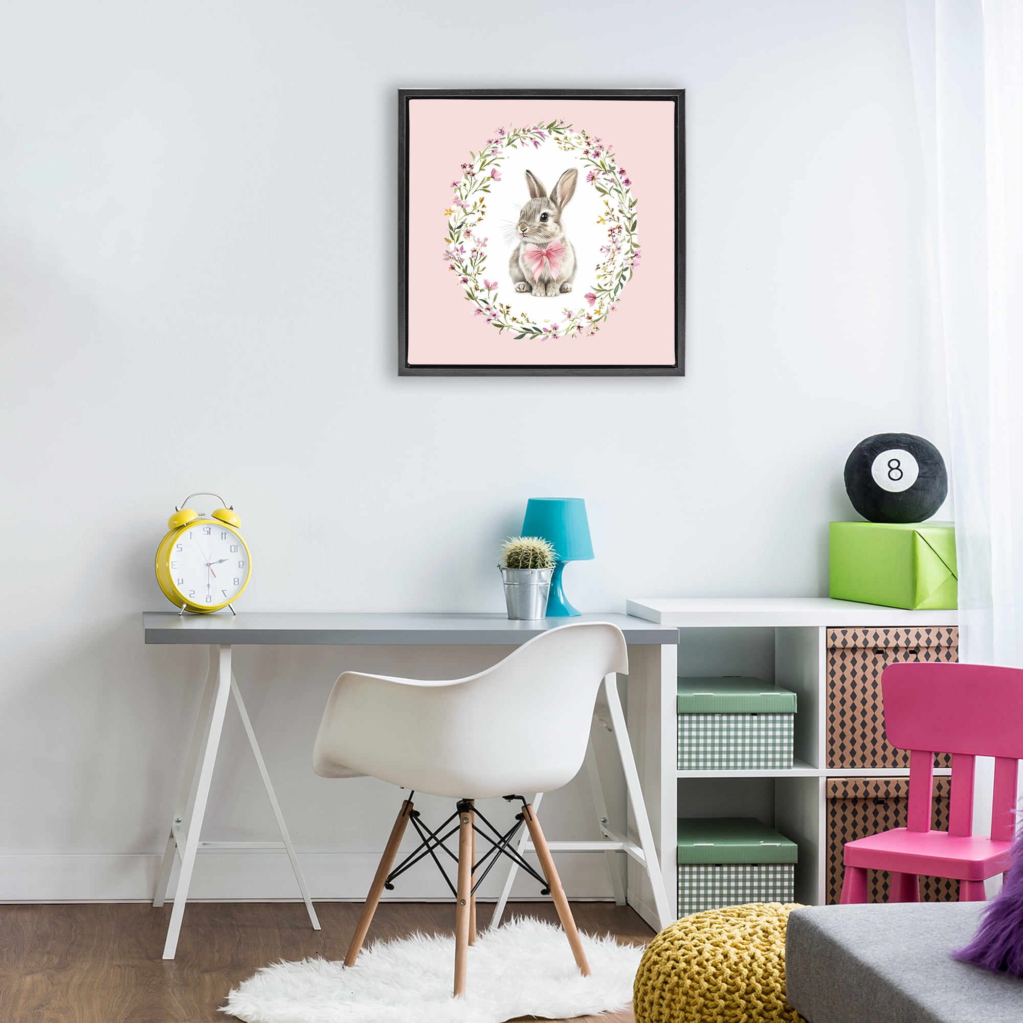 Stupell Industries Blush Pink Bunny Black Framed Floater Canvas Wall Art, design by Christine Simpson Art