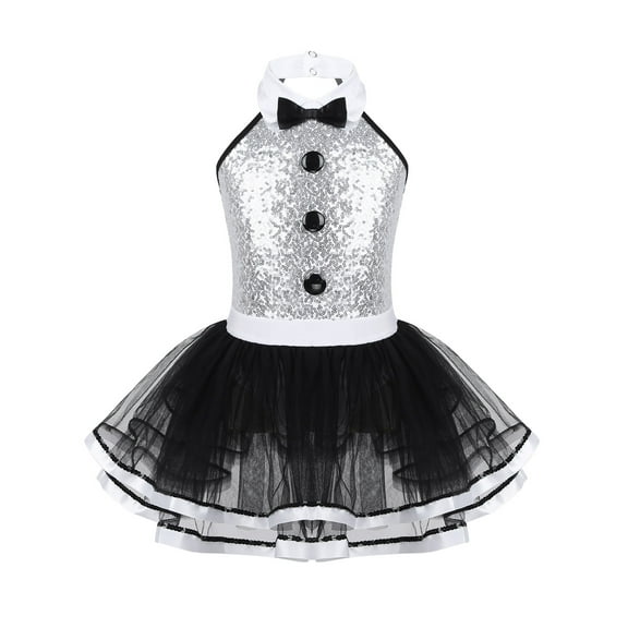 Sxiwei Kids Girls Shiny Ballet Dance Dress Tutu Skirted Leotard Modern Jazz Latin Street Dancing White 8