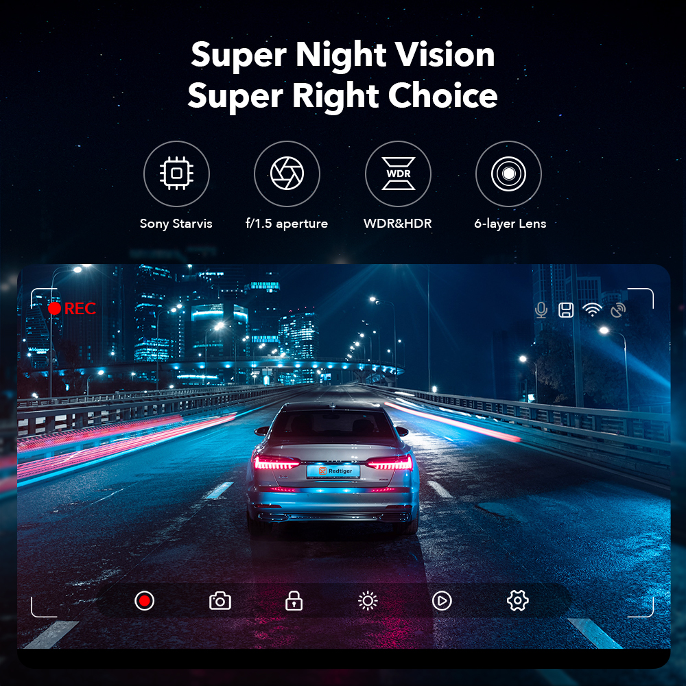 REDTIGER 4K Dual Dash Cam with WiFi and GPS photo 2