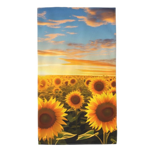 Balery Beautiful Golden Sunflower Field Toalla de Microfibra Premium con Estampado – 27.5x16 pulgadas, Alta Absorción, Suave y Aterciopelada, Secado Rápido