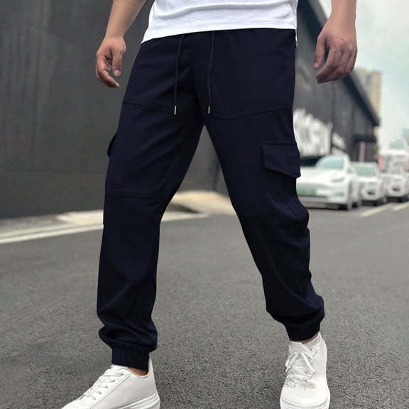 KIHOUT Men's Tapered Cargo Joggers Lightweight Polyester Pants with Drawstring Waist for Casual and Outdoor Wear