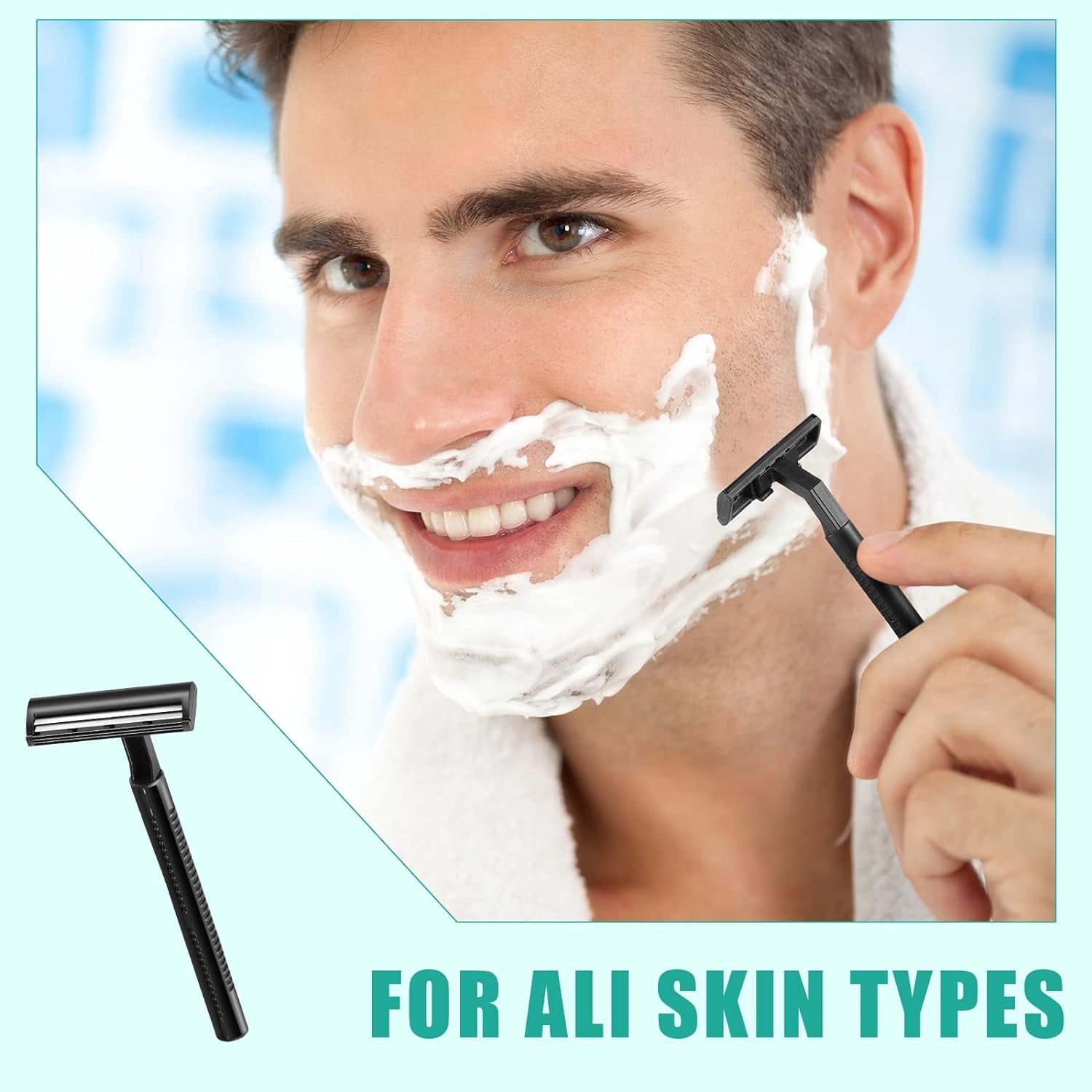 ABCISI 300 Pcs Disposable Razors Bulk with Clear Safety Cap Wrapped Twin Blade Shaving Razors for Men, Stainless Steel Blade, for Professional or Home Use, Black