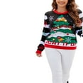 thumbnail image 3 of Pull Tricoté de Noël pour Femmes Manches Longues Col Rond Imprimé Dinosaure/arbre de Noël, 3 of 8