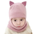 thumbnail image 2 of harmtty Warm 2-5 Years Fox Ear Decor Brimless Solid Color Eyes Exposed Baby Hat Children Autumn Winter Thickened Plush Lining Scarf Hat Costume Accessories Pink, 2 of 8