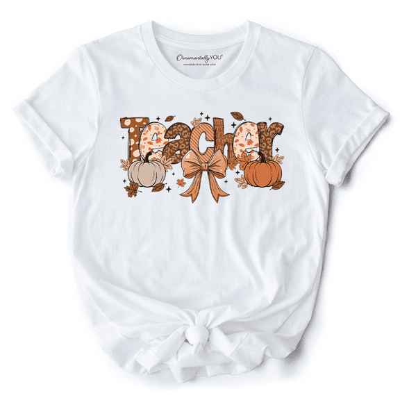 Teacher Coquette Autumn T-Shirt, Cozy Fall Pumpkin Tee for Educators