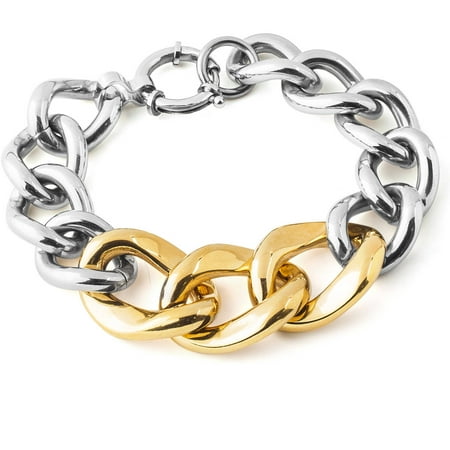 Women's Two-Tone Stainless Steel Curb Link Chain Bracelet