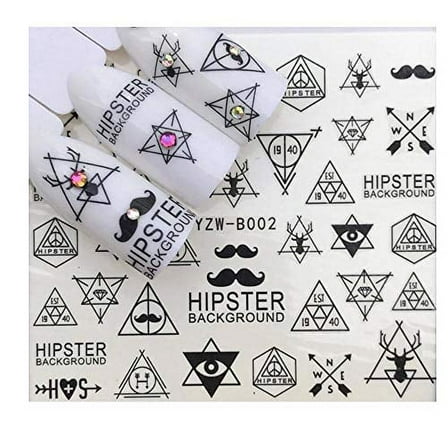 Full Sheet Black Minimalistic Indie Insperational Mustach Hippster Nail Sticker Arrow - Love - Salon Quality Nail Art Nail Wrap Nail Decals - 1 Sheet