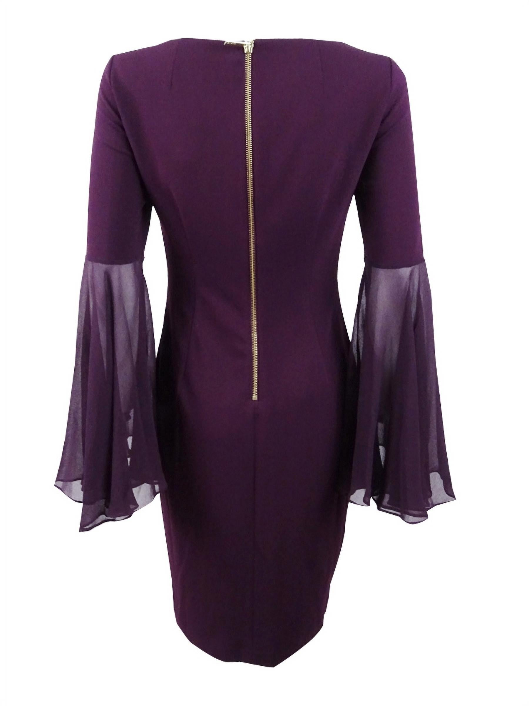 Calvin Klein Women's Chiffon Bell-Sleeve Sheath Dress (2