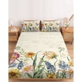 thumbnail image 2 of Full Size Fitted Sheet Set - Colorful Flowers 3 Piece Bedding Sets 16" Deep Pocket Fitted Sheet with 2 Pillowcases Spring Botanical Wild Florals Herbs Brushed Microfiber Hotel Luxury Bed Sheets, 2 of 9