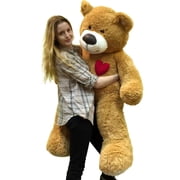 55 Inch Giant Teddy Bear Love Heart on Chest, Tan Soft New Big Plush Teddybear
