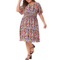 thumbnail image 4 of Agnes Orinda Women's Plus Size V Neck Floral Beach Midi Dress 4X Orange Yellow, 4 of 6