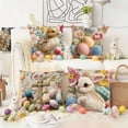 thumbnail image 7 of Uutvery Easter Bunny Egg Pillow Cover, Faux Embroidery Printed Cushion Cover, Multicolor Holiday Decor Sofa Chair Bed, 17.72x17.72 Inches, 7 of 7