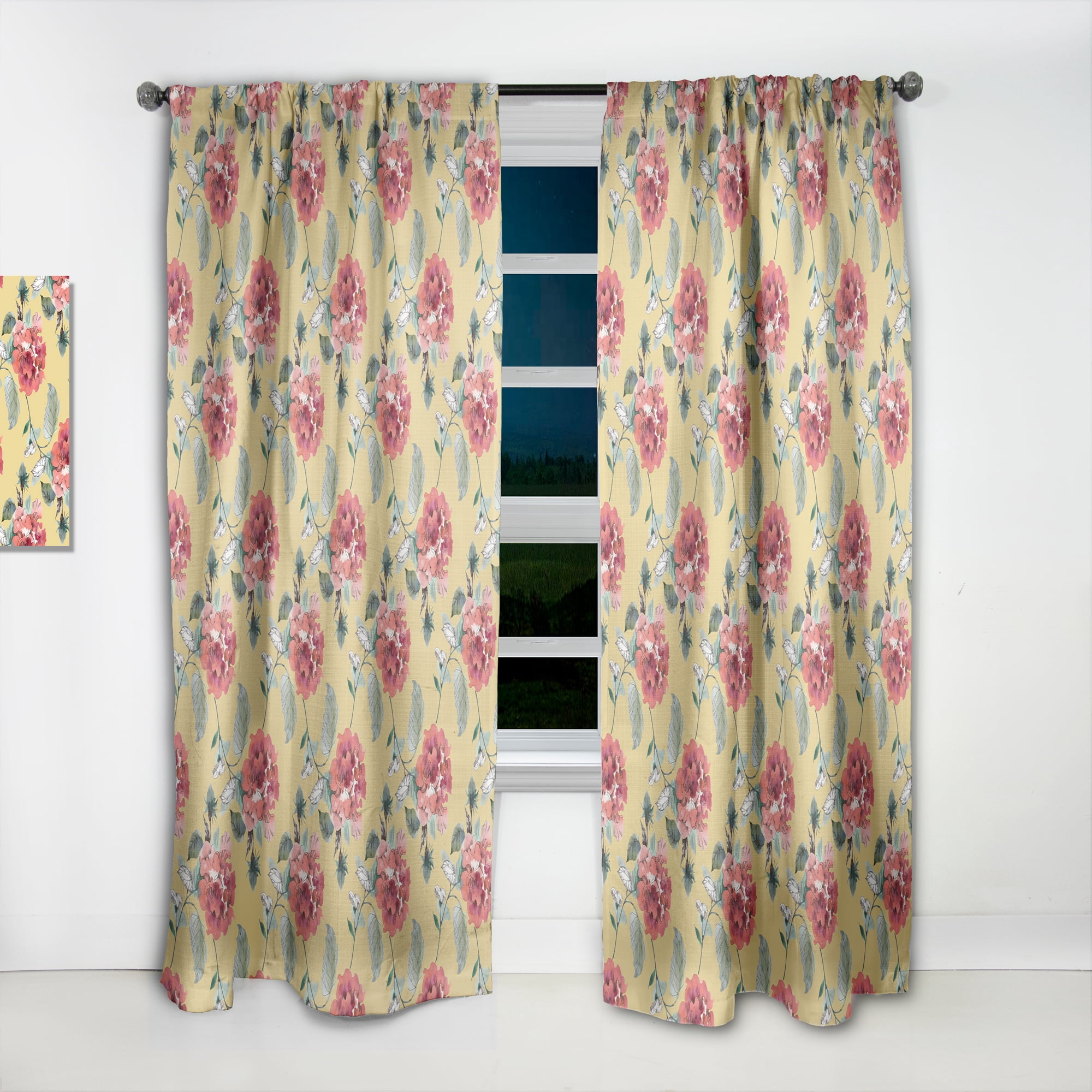 Designart 'Red Flowers in Yellow background' Floral Curtain Panel