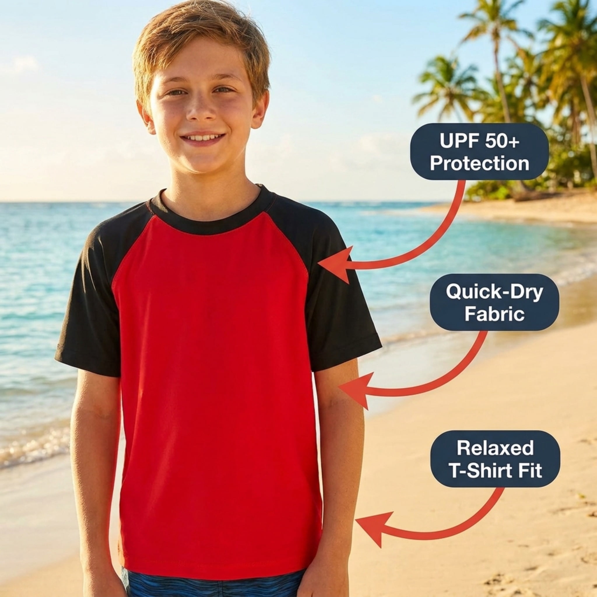 Kanu Surf Boys' Short Sleeve UPF 50+ Rashguard Swim Shirt