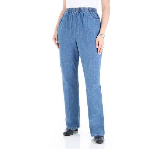 Chic Classic Collection Women's Cotton Pull-On Pant with Elastic Waist, Destruction Blue Denim, 16A