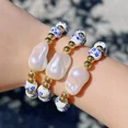 thumbnail image 3 of 3pcs Elegant Vintage-Inspired Blue & White Porcelain Beaded Bracelet with Faux Pearls - Perfect Gift for Her, 3 of 4