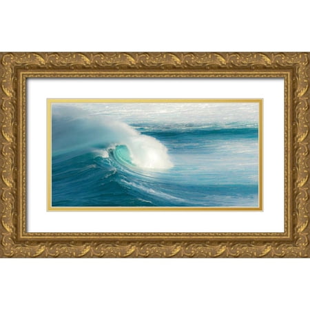 Bennion Scott 18×11 Gold Ornate Wood Framed with Double Matting Museum Art Print Titled – Jaws – Maui