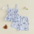thumbnail image 2 of Xyant Toddler Baby Girl Clothes Knit Floral Fly Sleeve Tops Shorts Cute Summer Spring Outfits Infant Baby Girl Clothing Set (Blue,18-24 Months), 2 of 7
