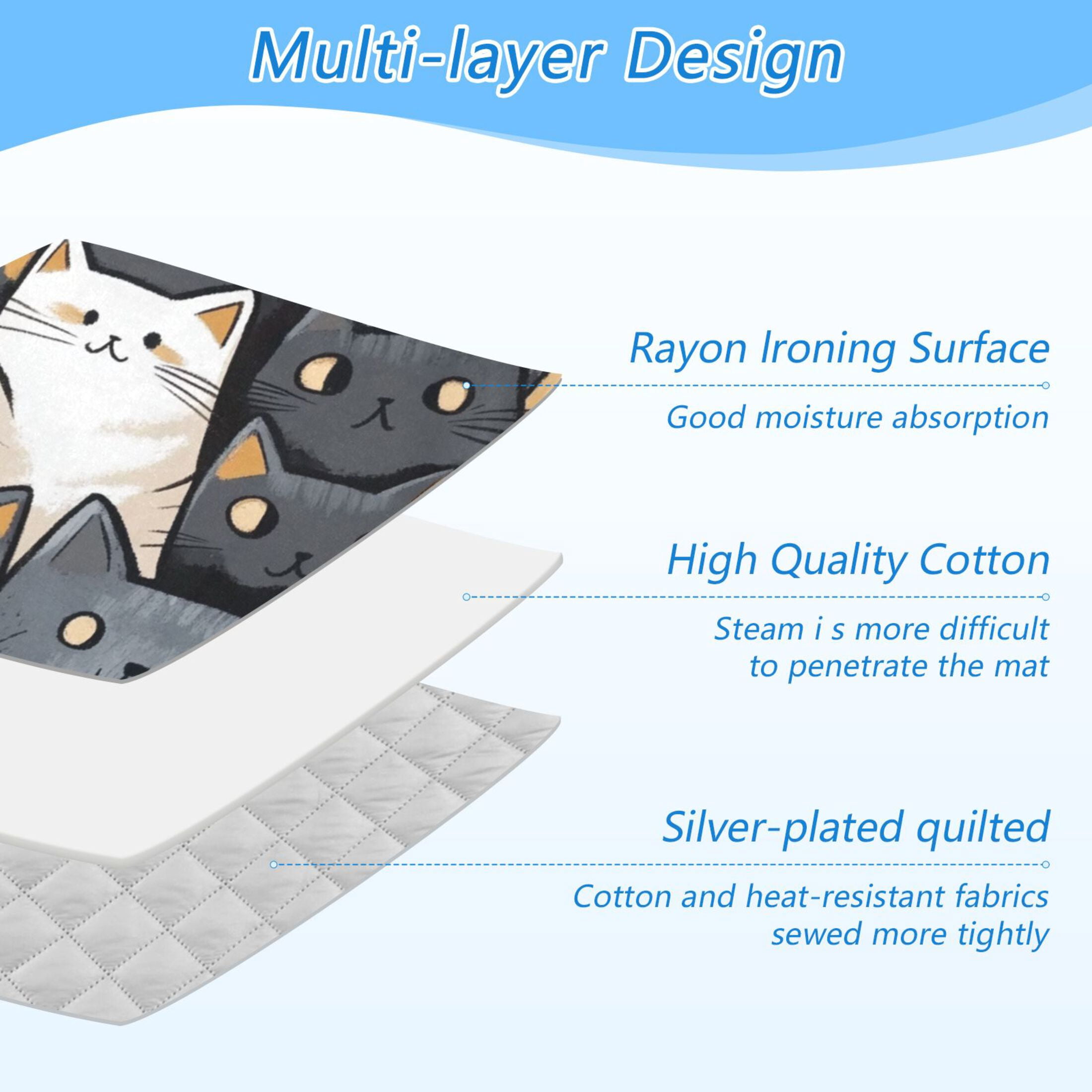 Brown Black Cute Cat Ironing Mat Blanket for Table Top Travel Portable Ironing Board Pad 47.2x27.6 Inch