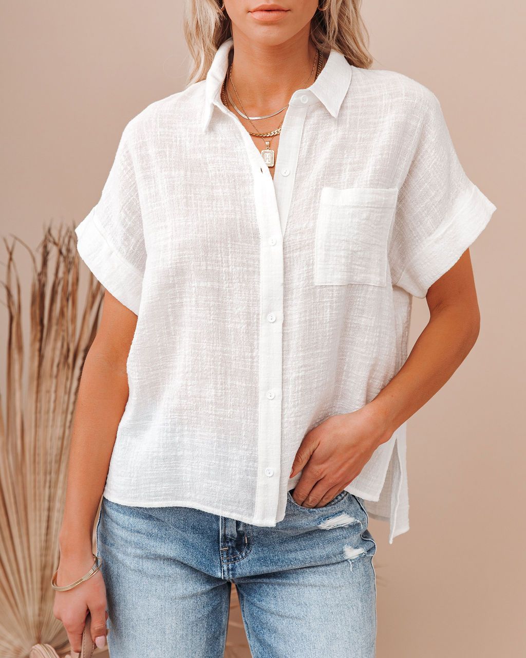 Shirt Solid Color Blouse Short Sleeve 