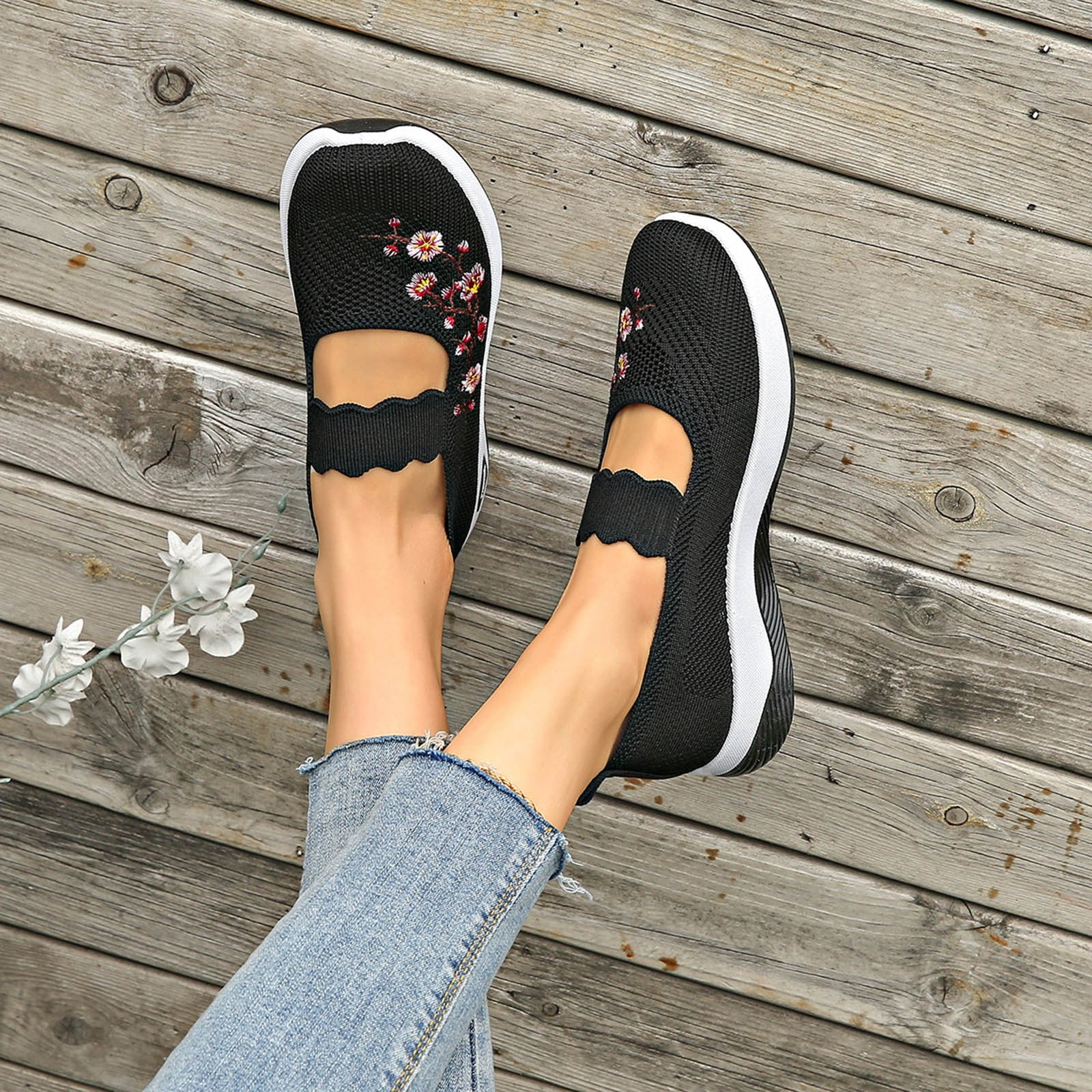 Dakaela Women's Orthopedic Walking Shoes Arch Support Mesh Slip on Sneakers Breathable Mary Jane Diabetic Flats Loafers