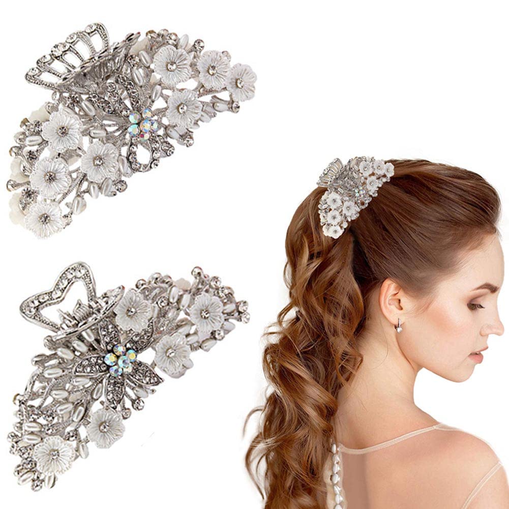 2 Pack Womens Flower Hair Claw Clip Fancy Crystal Metal Butterfly