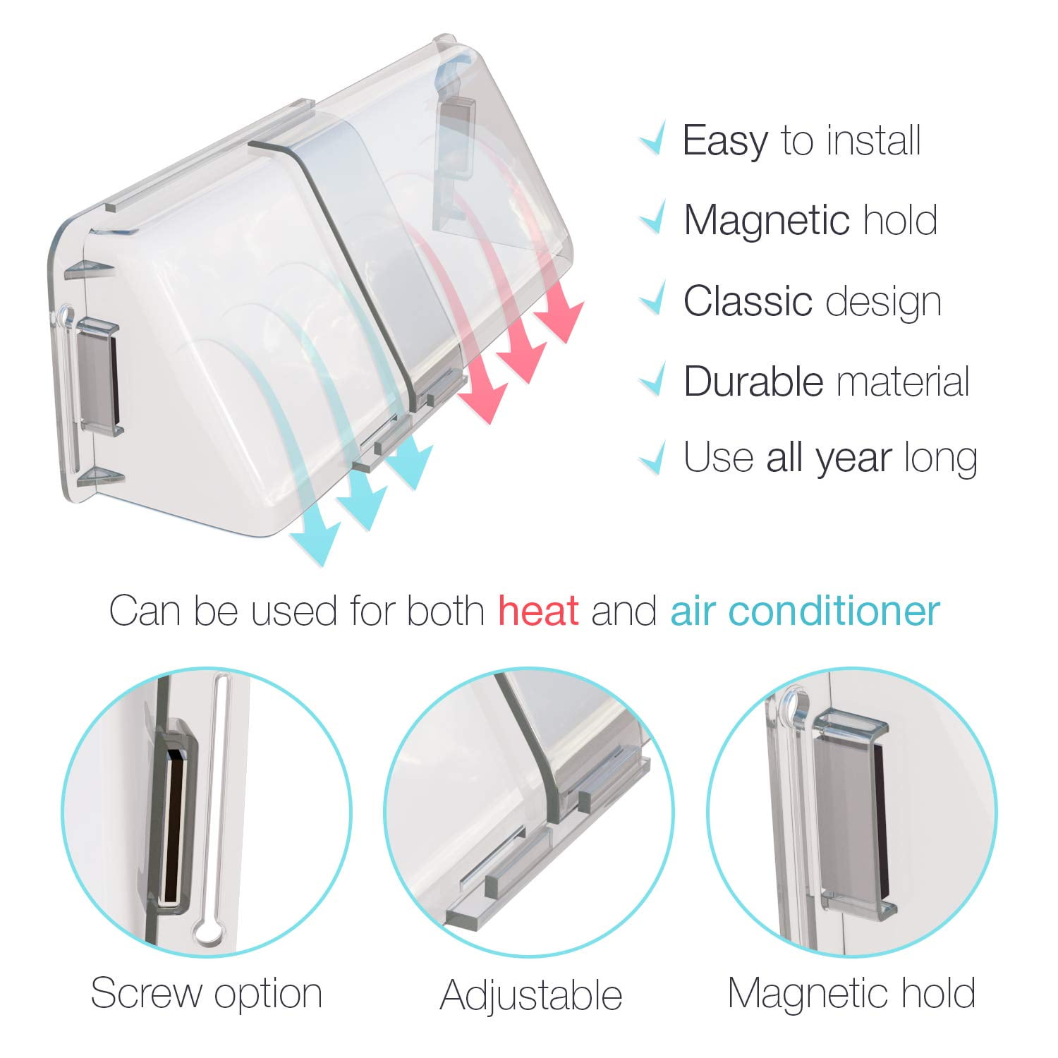 Home Intuition Adjustable Magnetic Heat and Air Deflector for Vents, Sidewall, and Ceiling Registers, 2 Pack