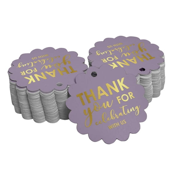 Inkdotpot 50 Pack Thank You For Celebrating With Us Bridal Shower-Baby Shower-Retirement-Wedding-Birthday Favor Paper Tags Craft Real Gold Foil Hang Tags