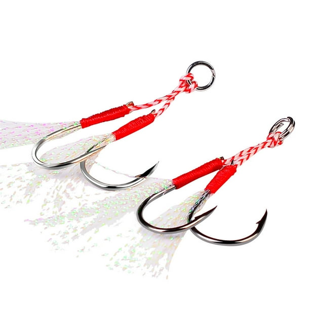 Fishing Hook Double Jig Hooks Thread Feather Fishing Lure Slow