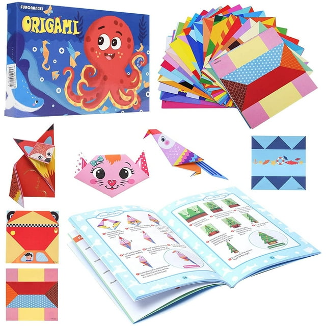 DEBGFS 152 Sheets Colorful Kids Origami Kit Double Sided Vivid Origami Papers Projects Pages Instructional Origami Book for Kids Adults Beginners Training and School Craft Lessons
