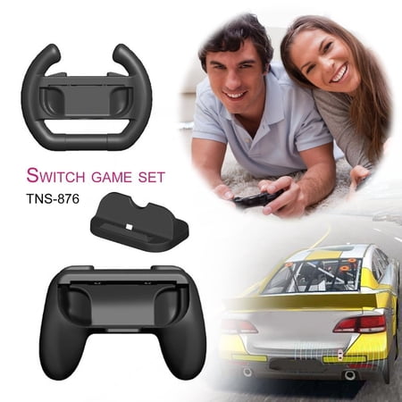 Super Game Kit Controller Handle Grips + Steering Wheel + Charging Dock ...