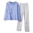 thumbnail image 2 of YMNXA Women's Flannel Pajama Set Long Sleeve Solid Color Round Neck Pocket Top And Pant Thickened Warm Soft Loungewear Outfits For Daily Wear Sky Blue Xl, 2 of 4