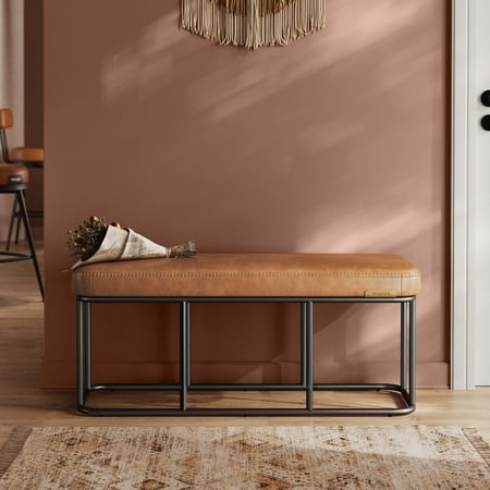 VASAGLE Bench for Entryway Bedroom Ottoman Bench with Steel Frame for Living Dining Room Loads 660 lb Caramel Brown