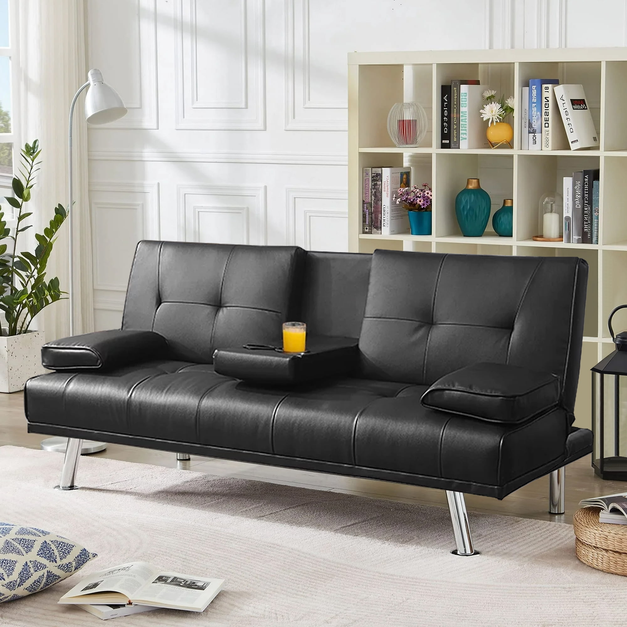 Derzers Adult Polyurethane 18.3'' Convertible Sofa Couch, Black