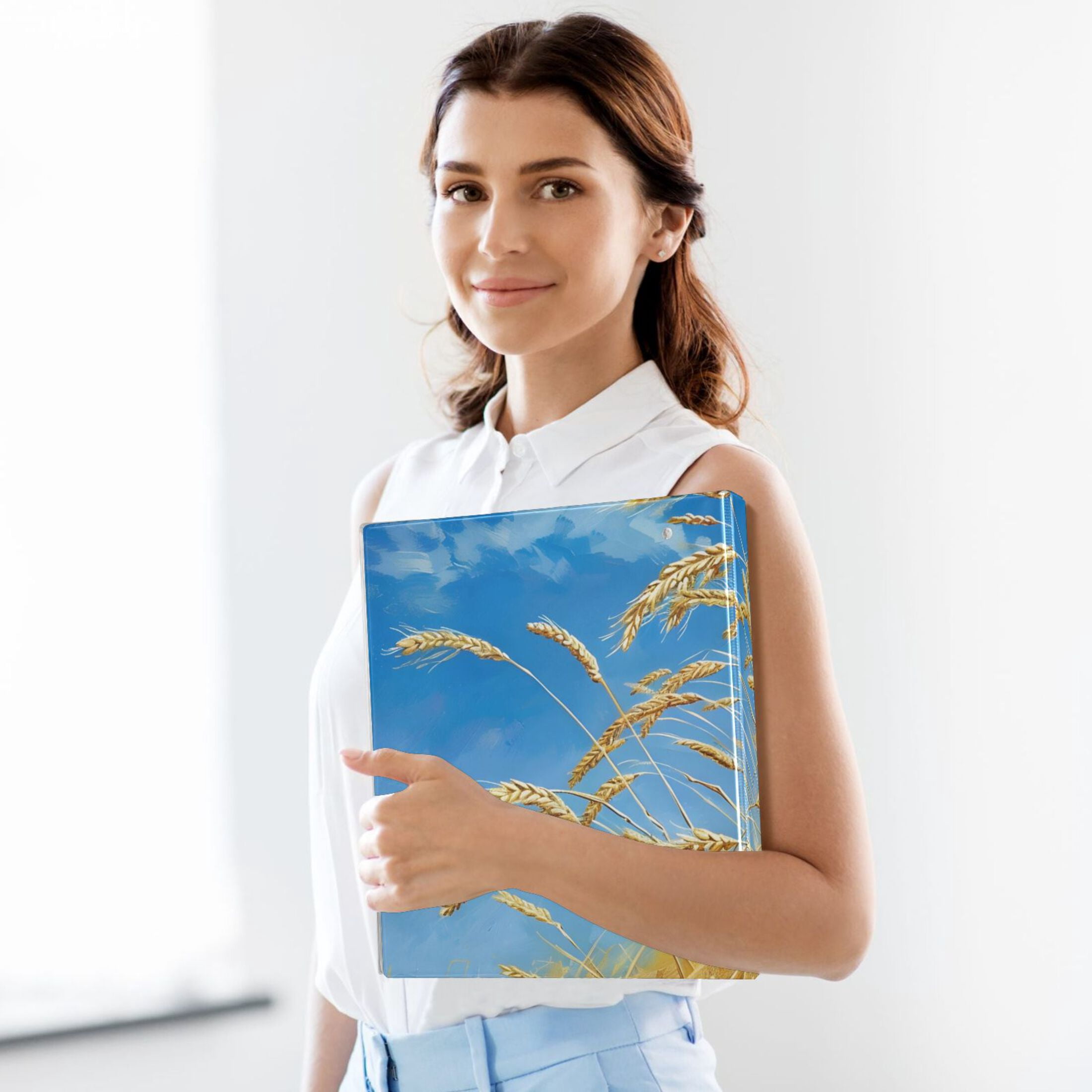 Rice Wheat Harvest 3 Ring Binders 1.5 inch Hardcover File Folders with Interior Pockets A4 Size Organizer for School Office Hospital